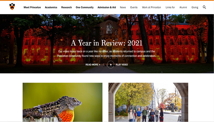 Screenshot of homepage of Princeton University website